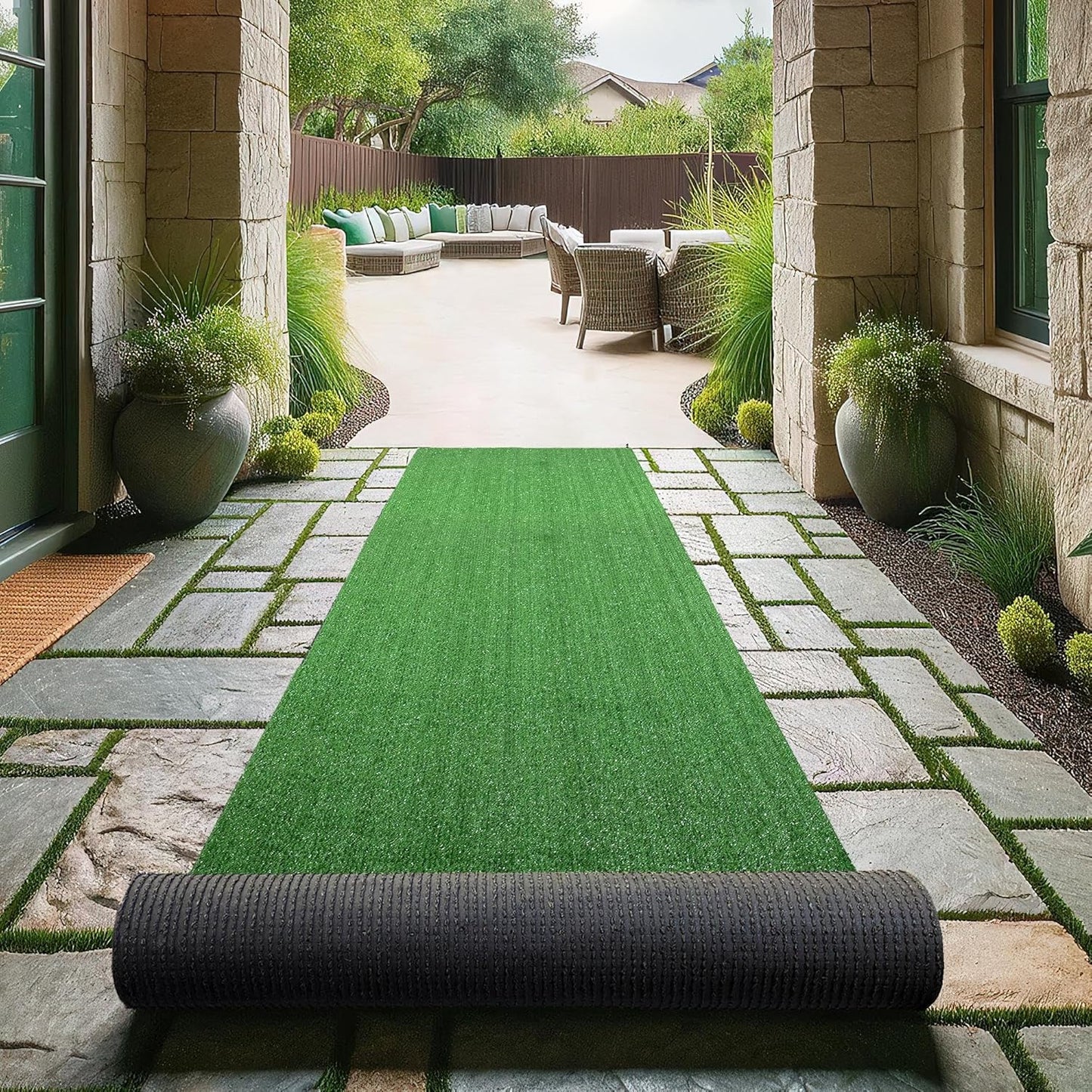 Ottomanson Artificial Grass Turf 22" x 17' Indoor Outdoor Faux Grass Rug with Drainage Holes, Customizable with Extra Long Size Options, Perfect for Patio Lawn Balcony Weddings Photoshoot Backdrop