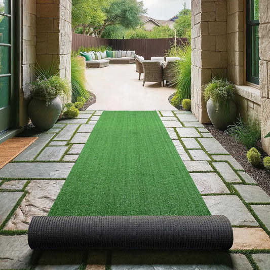 Ottomanson Artificial Grass Turf 2'7" x 29 Indoor Outdoor Faux Grass Rug with Drainage Holes, Customizable with Extra Long Size Options, Perfect for Patio Lawn Balcony Weddings Photoshoot Backdrop