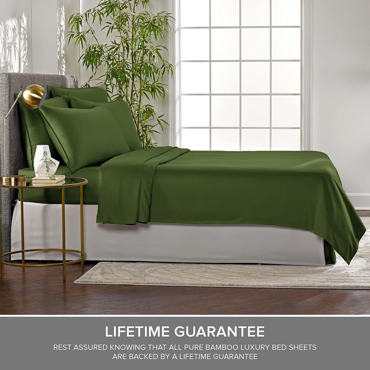 Twin Sheets by Pure Bamboo, Genuine 100% Organic Viscose Derived from Bamboo Bed Sheet Set, Luxuriously Soft & Cooling, Double Stitching, Lifetime Quality Promise (Twin, Pesto)