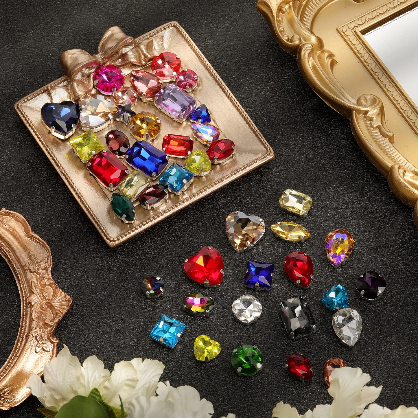 460 Pieces Sew on Rhinestones Glass Sewing Claw Gemstones and Crystals Metal Back Prong Setting Sewing Rhinestones for Clothes DIY Crafts Clothes Shoes Bag (Mixed Color)