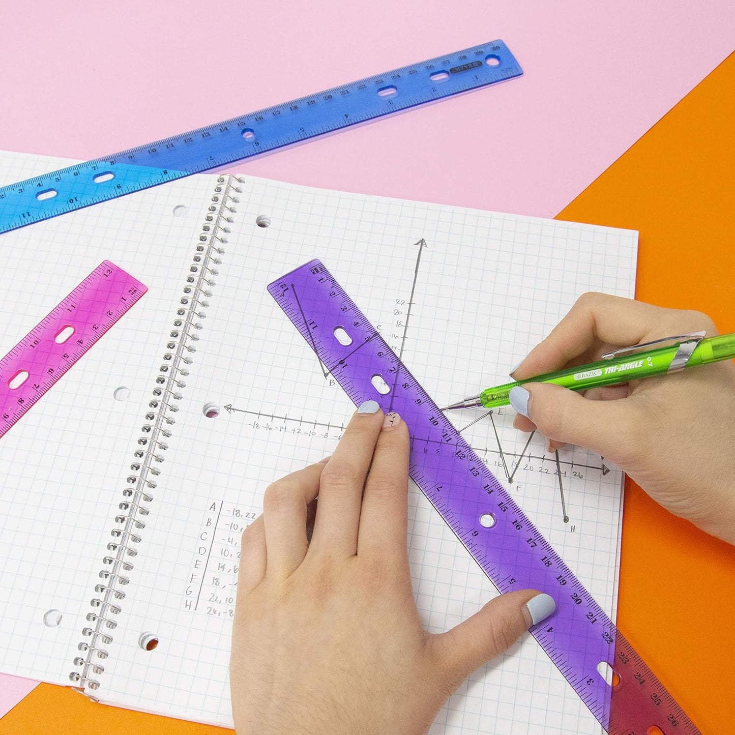 BAZIC Products Jeweltones Color Plastic Ruler 12" (30cm), Inches Centimeter Metric Measuring Drafting Rulers, for Students School Supplies (4/Pack), 1-Pack