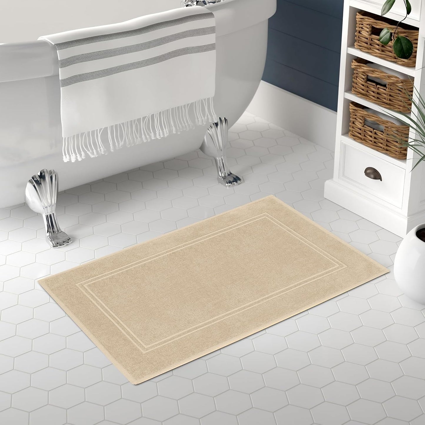 Tens Towels Pack of 2 Bath Mats 100% Cotton, 20 x 32 Inches, Super Absorbent, Hotel Quality Premium Floor Towels, Luxurious, Soft & Quick Dry, Not a Bathroom Rug, Beige