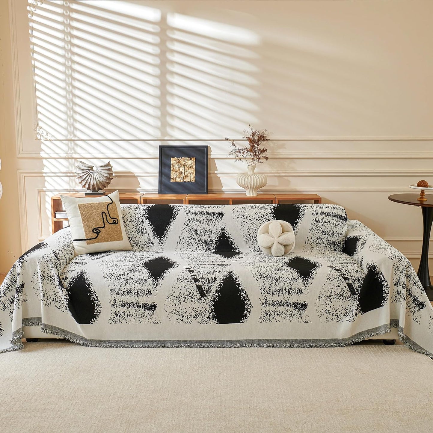 MYSKY HOME Sectional Couch Cover Black Boho Geometric Sofa Covers for Sectional Sofa L Shape Chenille Couch Protector for Dogs Pets Couch Throw Cover Washable Durable for Home Decor, 71" X118"