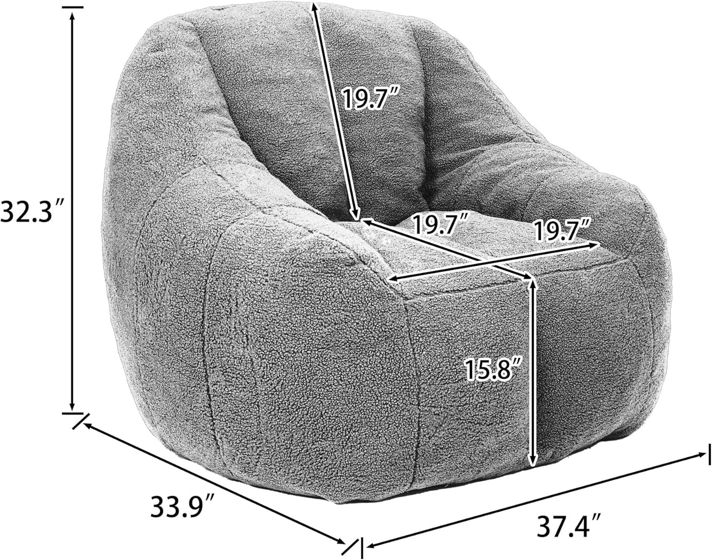Furniliving Bean Bag Chair, Oversized Bean Bag Couch for Adults Comfy Bean Bag Sofa with Back Support, Large Bean Bag Chair Lazy Sofa for Living Room Bedroom, DarkBlue, Teddy