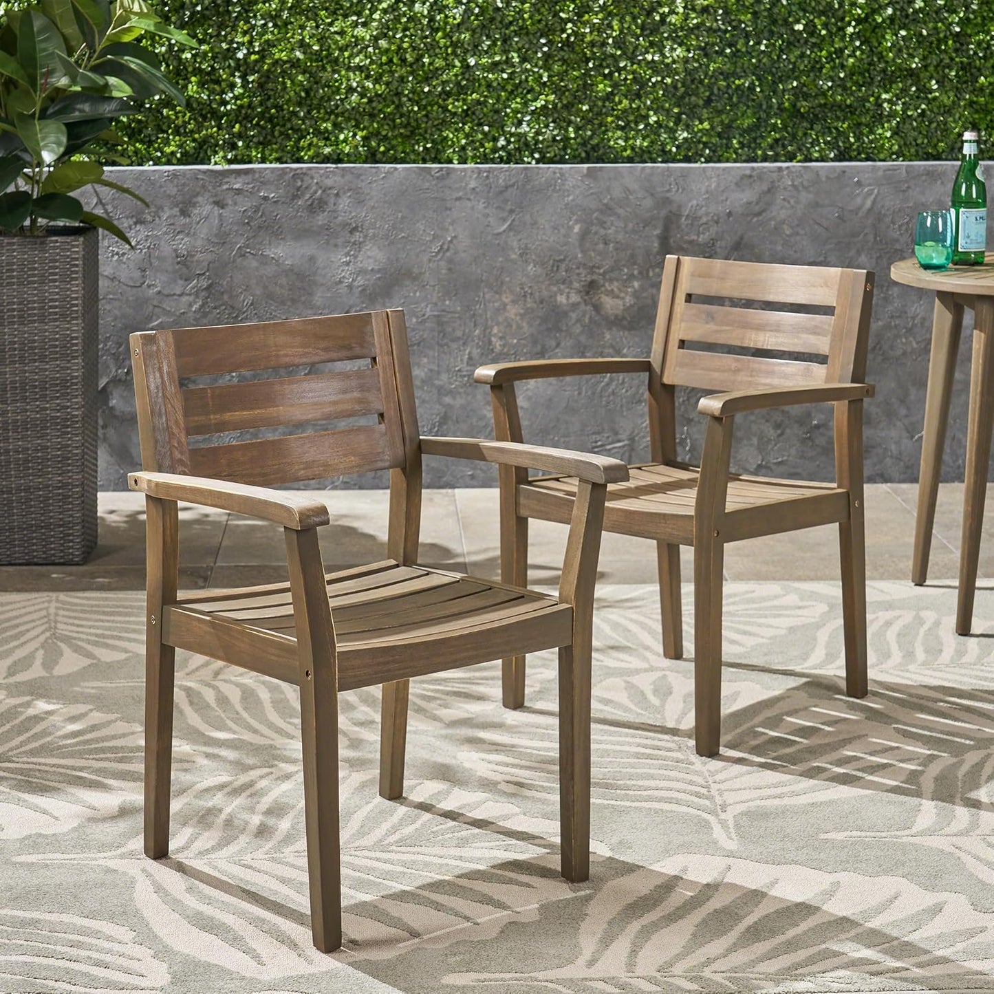 Merax Acacia Wood Dining Chairs Set of 2,Stamford Outdoor Acacia Wood Dining Chairs for Kitchen, Living Room,Outdoor,Grey
