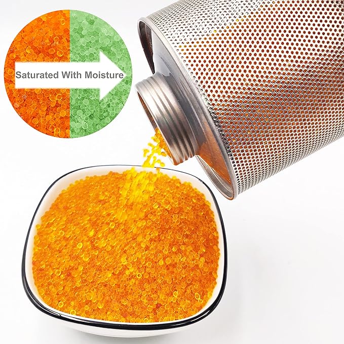 750 Grams 6pcs Gun Safe Dehumidifier, Reusable Canister Desiccant Dehumidifier, Rechargeable 1.65 Lbs Indicating Silica Gel Orange To Green