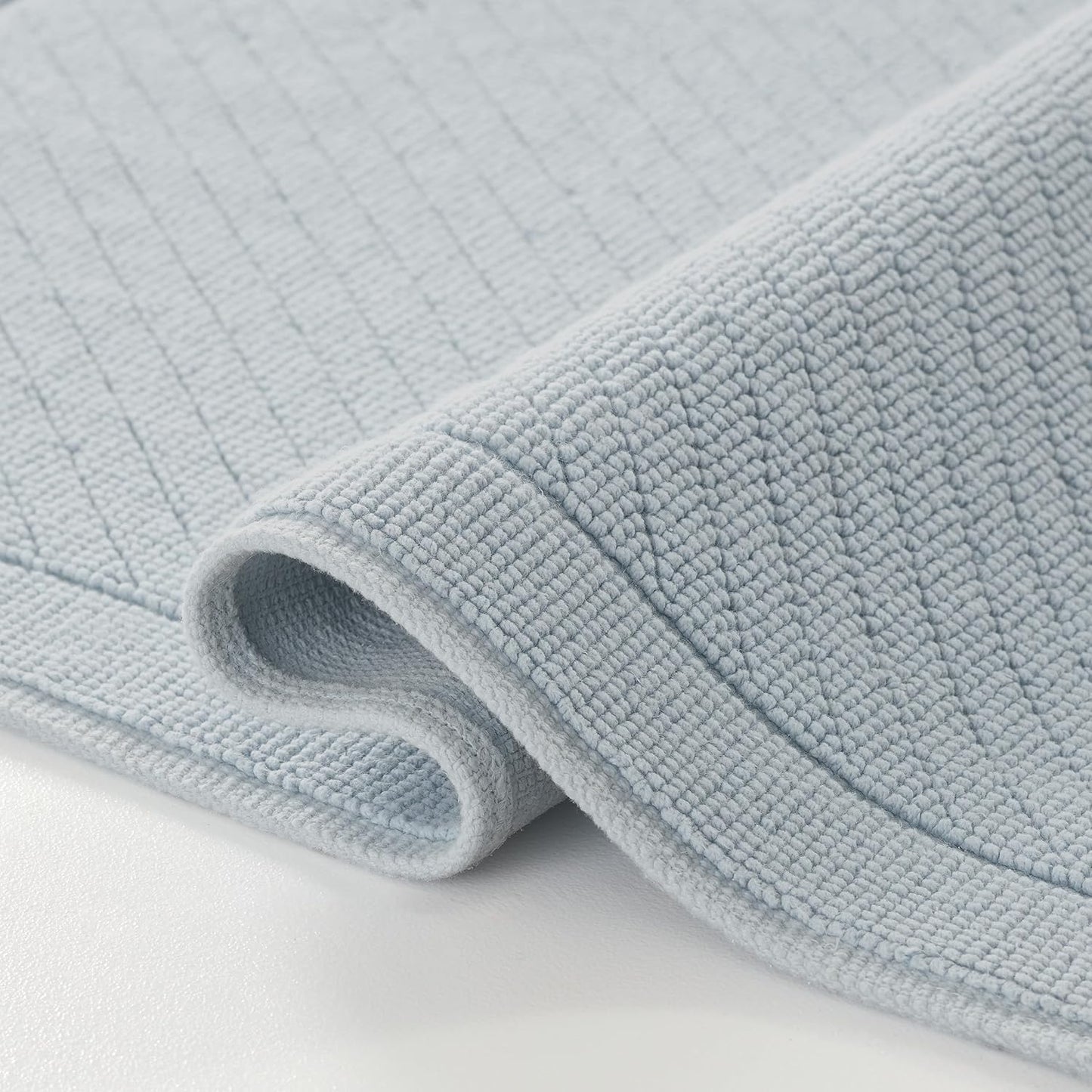 Arkwright 100% Cotton Bathroom Rug - High Absorbent Stylish Textured Woven Design Bath Mat, Slip Resistant Backing for Shower and Bathtub Floor, 20x32 in - Blue