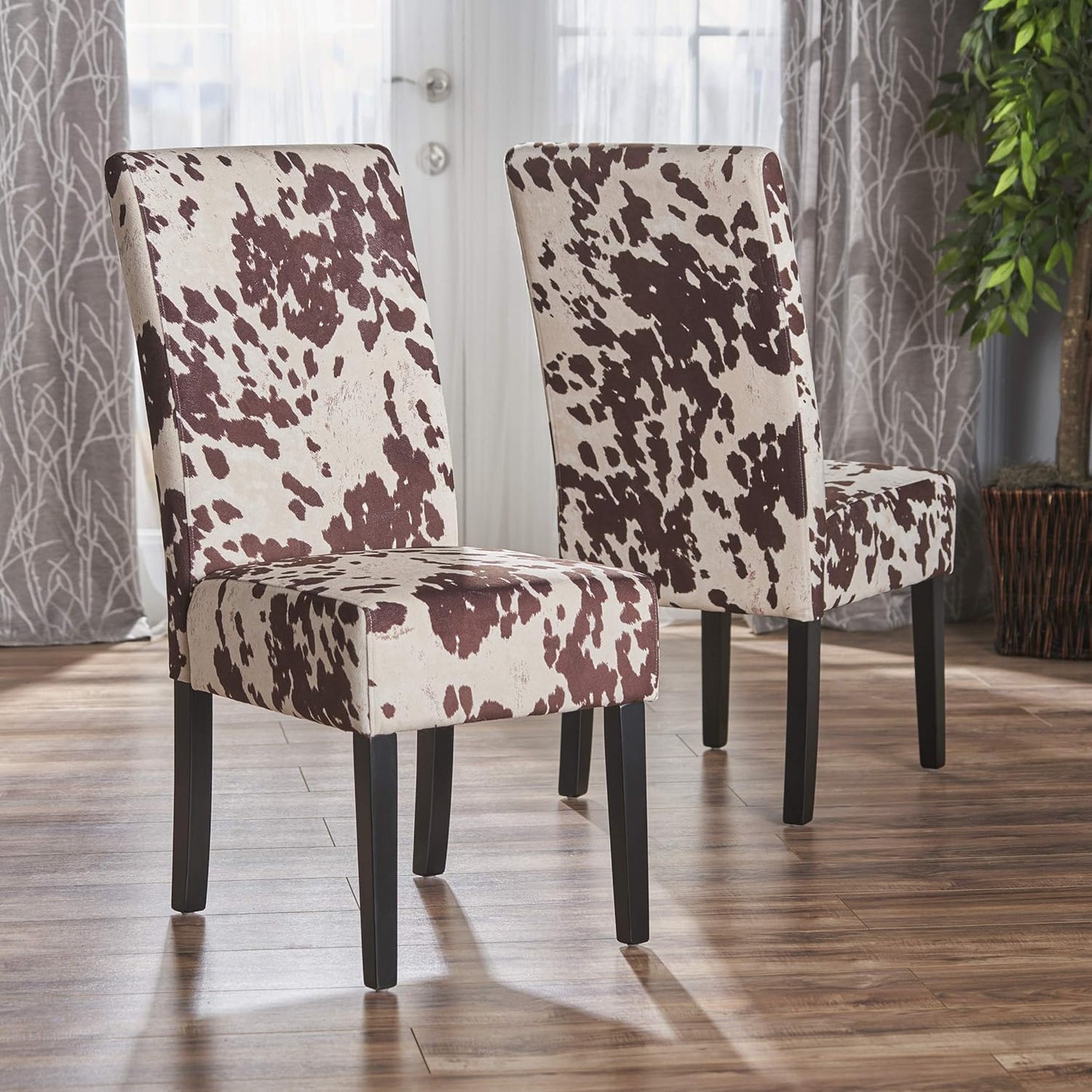 Christopher Knight Home Pertica Contemporary Velvet Dining Chairs, 2-Pcs Set, Milk Cow / Dark Brown