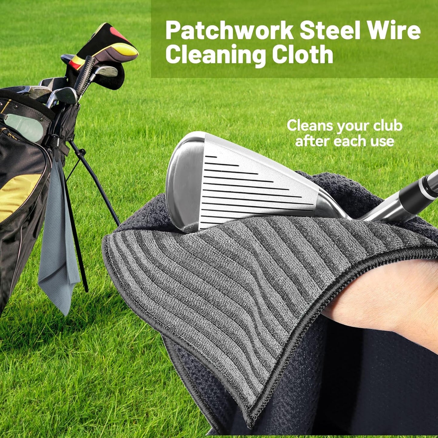 2 Pack Magnetic Golf Towels with Clips, Steel Wire Cleaning Cloth, Ultra Absorbent Microfiber, Waffle Pattern Golf Towel with Magnet for Men Women, Golf Accessories for Golf Bags, Carts or Clubs