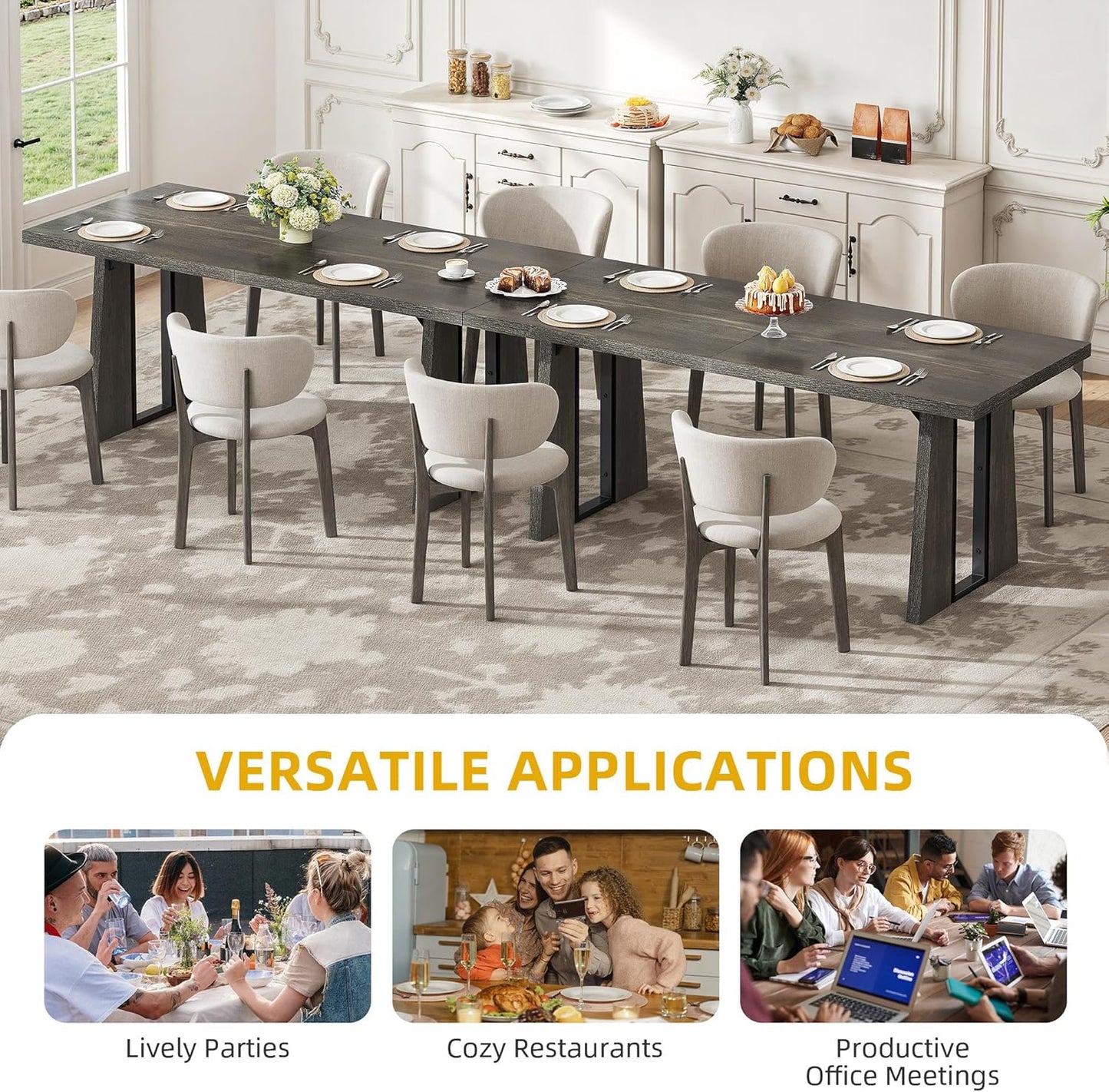 DWVO Rectangle Dining Table for 6-8 People 70.86 Inch Large Dining Room Table Wooden Dinner Table with Heavy Duty Legs for Kitchen Apartment Restaurant Rustic Grey