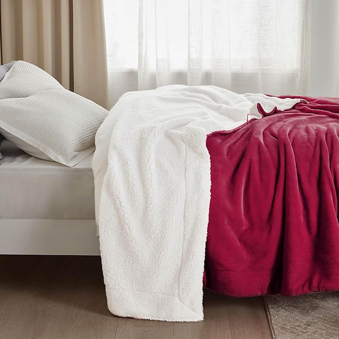 Bedsure GentleSoft Sherpa Fleece Throw Blanket Twin Size for Couch - Thick and Warm Throw for Girls and Women, Soft Fuzzy Plush Twin Christmas Blanket for Winter, Non-Heated, Red, 60x80 Inches