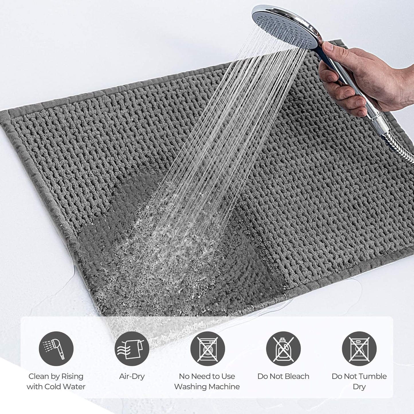 GRANNY SAYS Gray Bathroom Rugs, Absorbent Bath Mats for Bathroom, 24" x 16", Soft Chenille Bathroom Mat, Small Bath Rugs Non Slip Washable, Quick Dry, Thin, Rug for Tub and Shower
