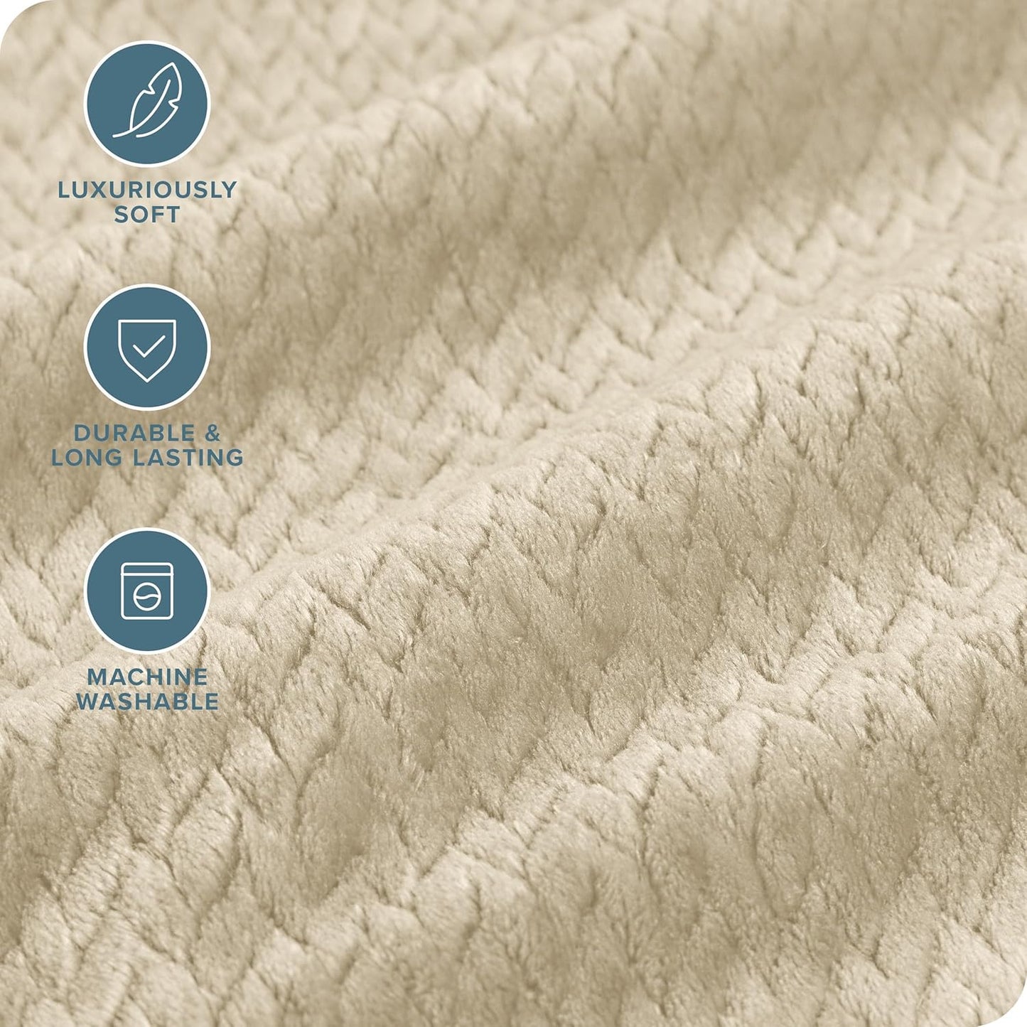 Bare Home Textured Fleece Blanket - Throw/Travel - Ultra-Soft Lightweight for Bed, Sofa, and Couch - Luxury Microplush - Cozy Warm Blanket (Throw/Travel, Chevron Oyster)