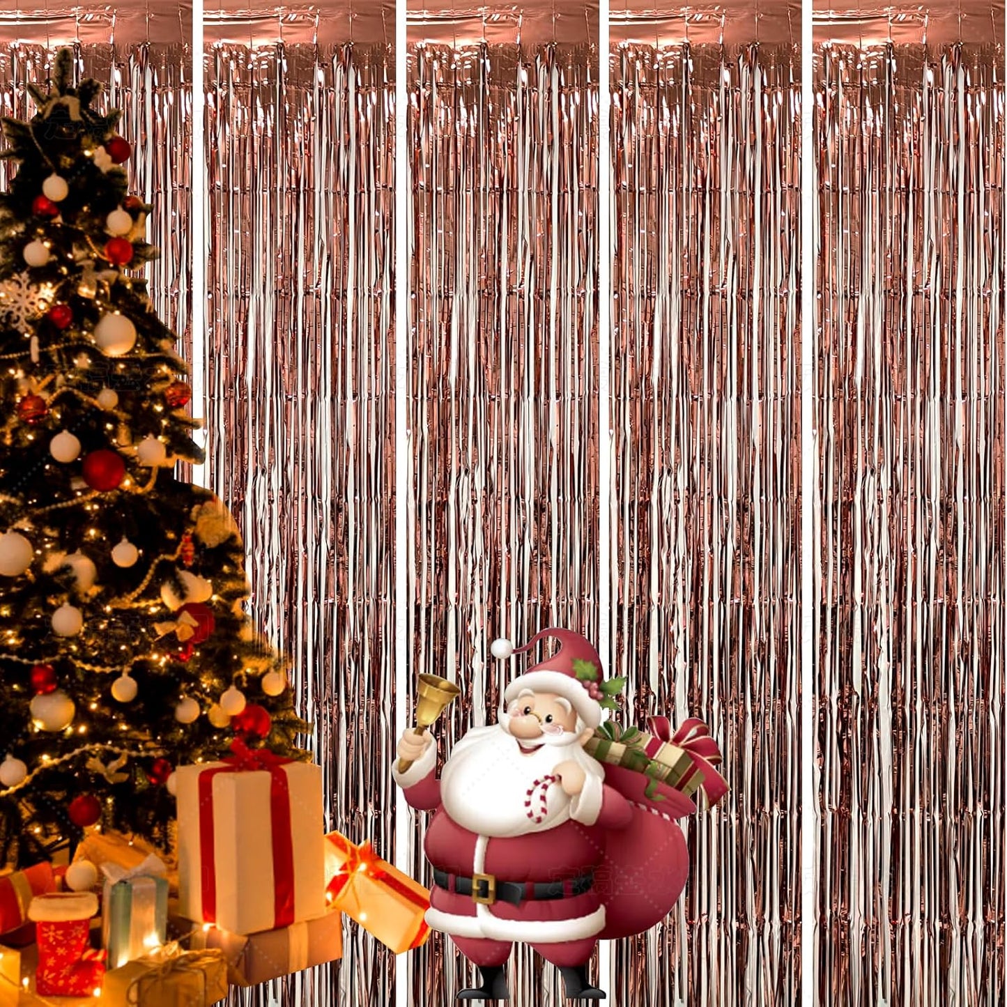 Foil Curtain Backdrop Metallic Tinsel Foil Fringe Curtains Photo Booth Props for Birthday Wedding Engagement Bachelorette Christmas Holiday Celebration Party Decorations Supplies (meiguijin-3-fba)