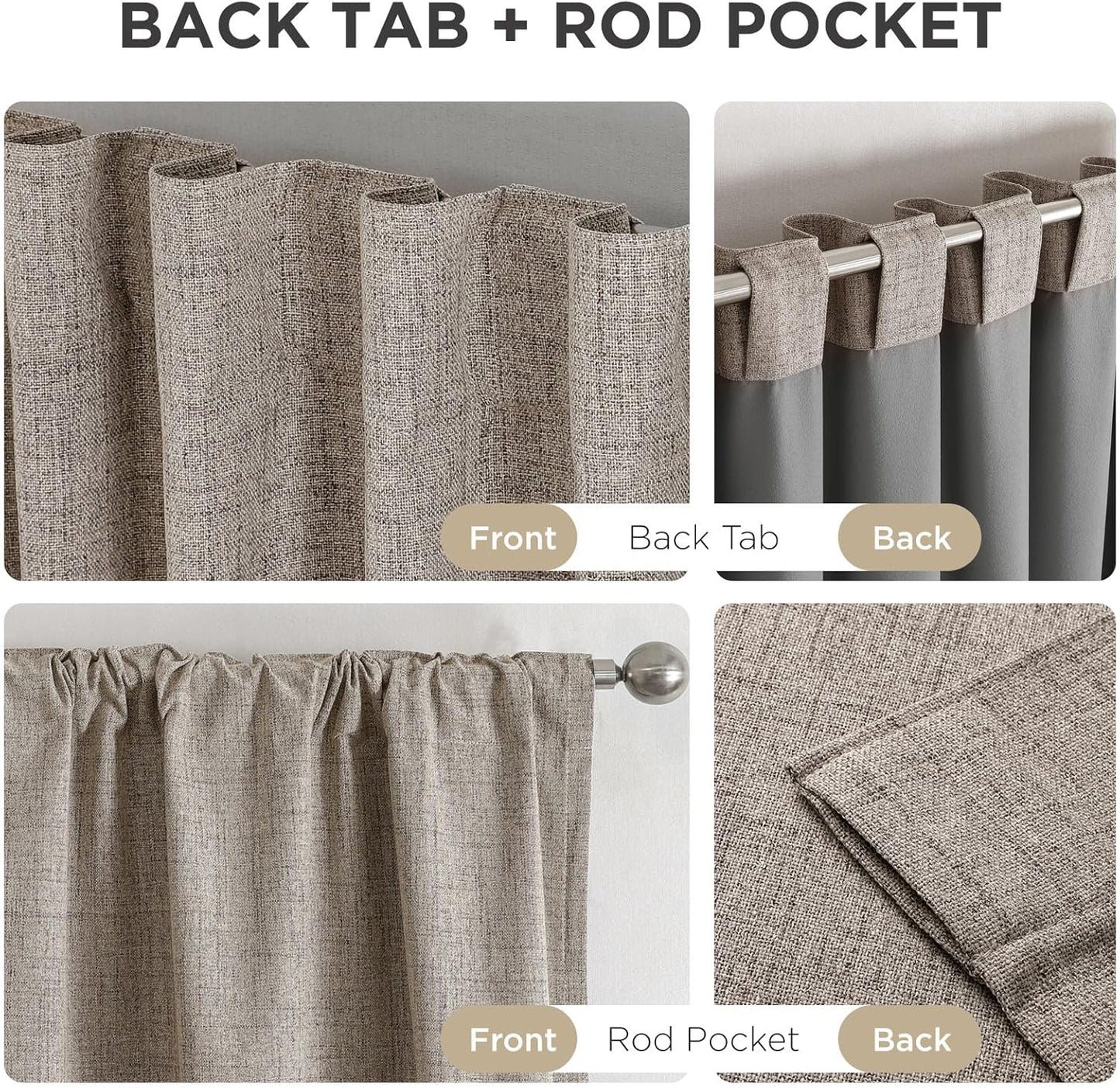 Joydeco 100% Blackout Curtains for Bedroom - Natural Linen Curtains 100" W x 120" L, Thermal Insulated 1 Panels Linen Light Blocking Drapes, Rod Pocket & Back Tabs, Darkening Privacy for Living Room