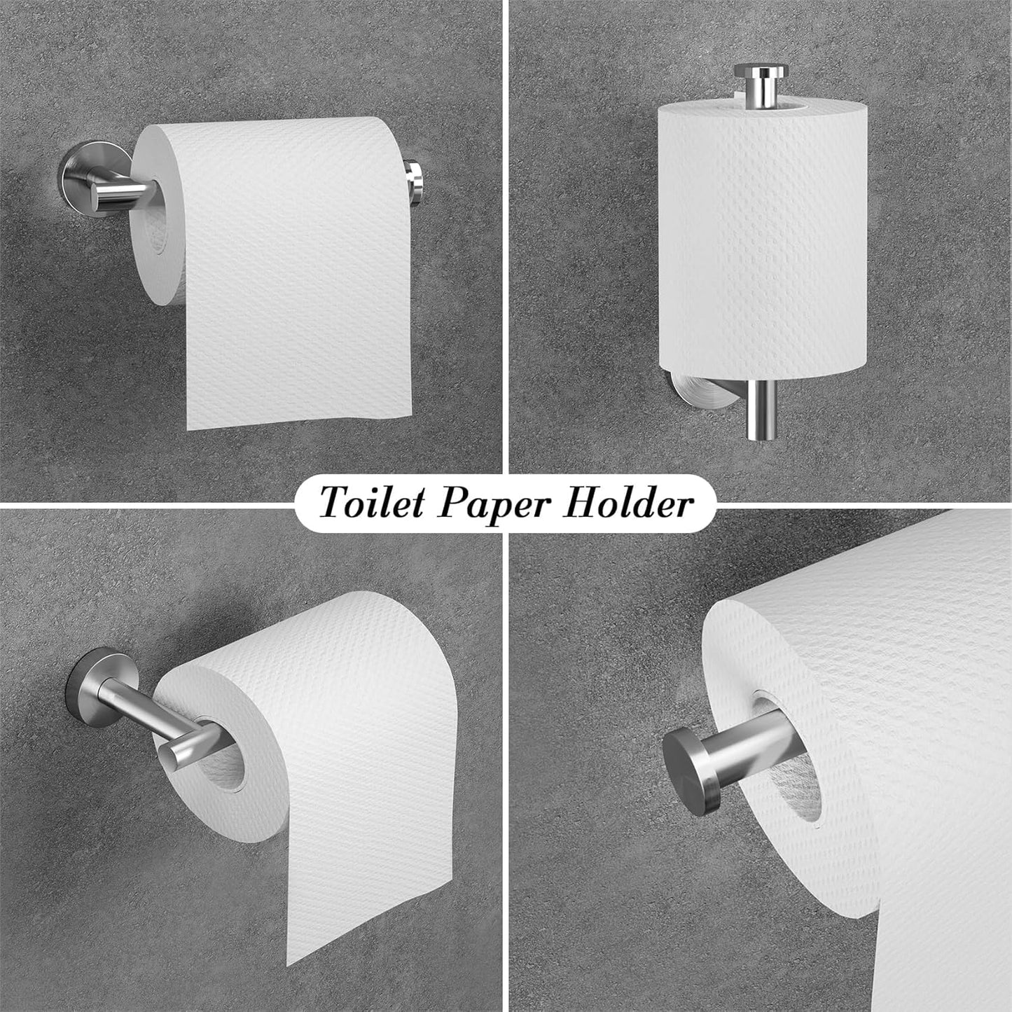 Bathroom Hardware Towel Bar Set -Brushed Nickel Bathroom Accessories Set - Including 16" Hand Towel Bars - Toilet Paper Holders - Towel Rings - Robe Towel Hooks.