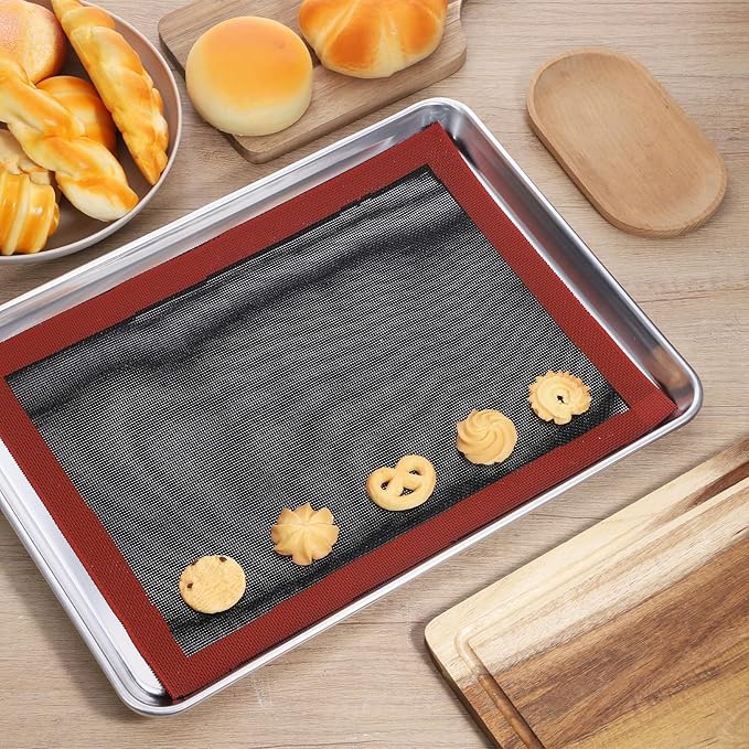 2 PCS Silicone Mat for Baking, Perforated Baking Mat Reusable Silicon Mats Oven Liners for Cookies, Bread, Pizza, Pastry Black/Red 15.7" x 11.8"