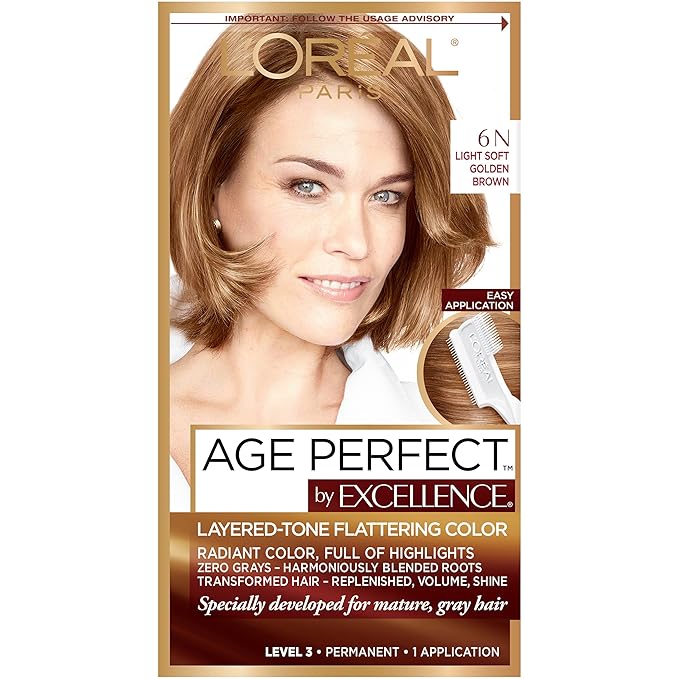 L'Oreal Paris ExcellenceAge Perfect Layered Tone Flattering Color, 6N Light Soft Golden Brown (Packaging May Vary)