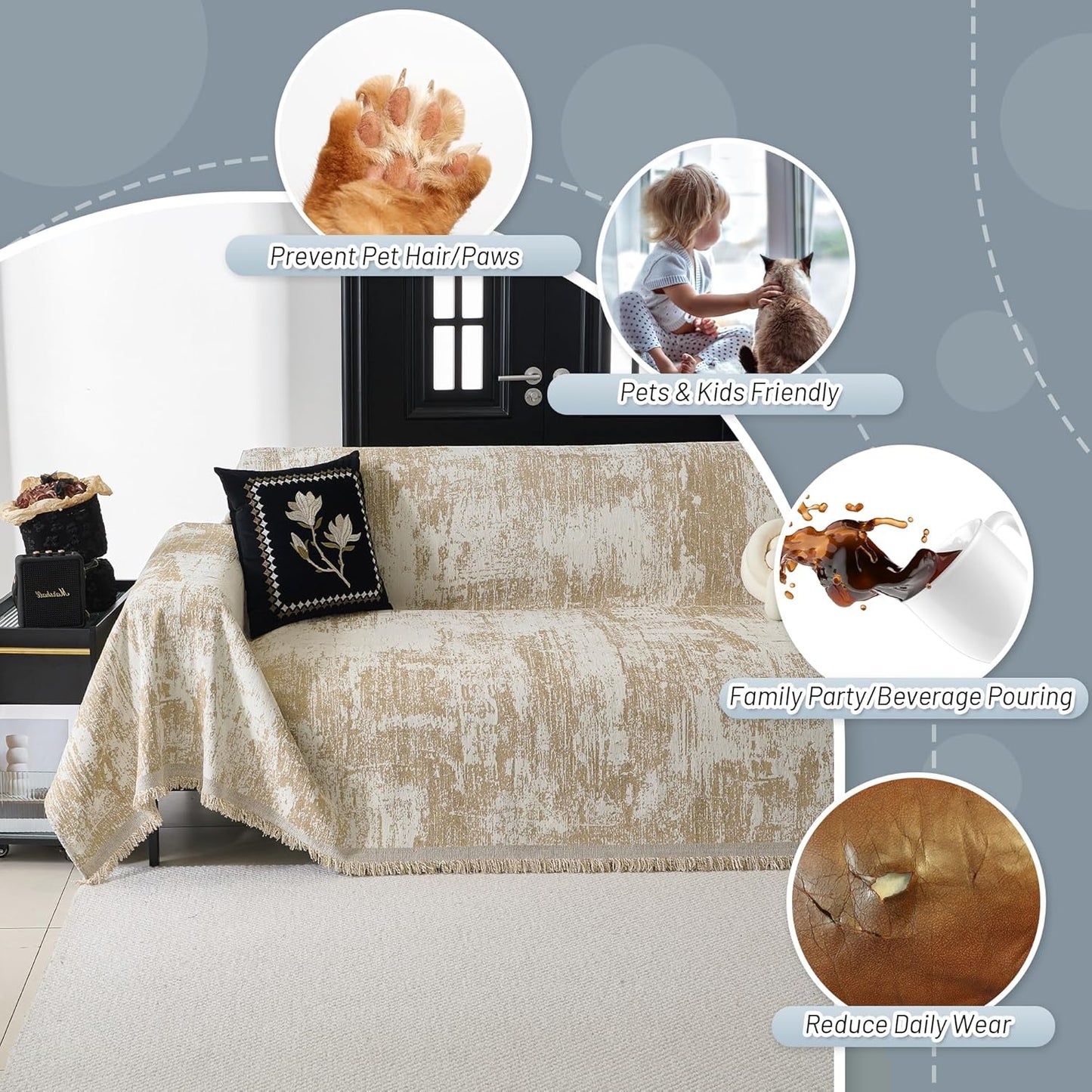 MYSKY HOME Couch Cover for Sectional Sofa Set for Dog Cat Pets Abstract Geometric Furniture Sofa Cover Washable Couch Cover 3 Seat Sofa Chenille Couch Protector Multi-Use Throw Blanket, 71" X134"