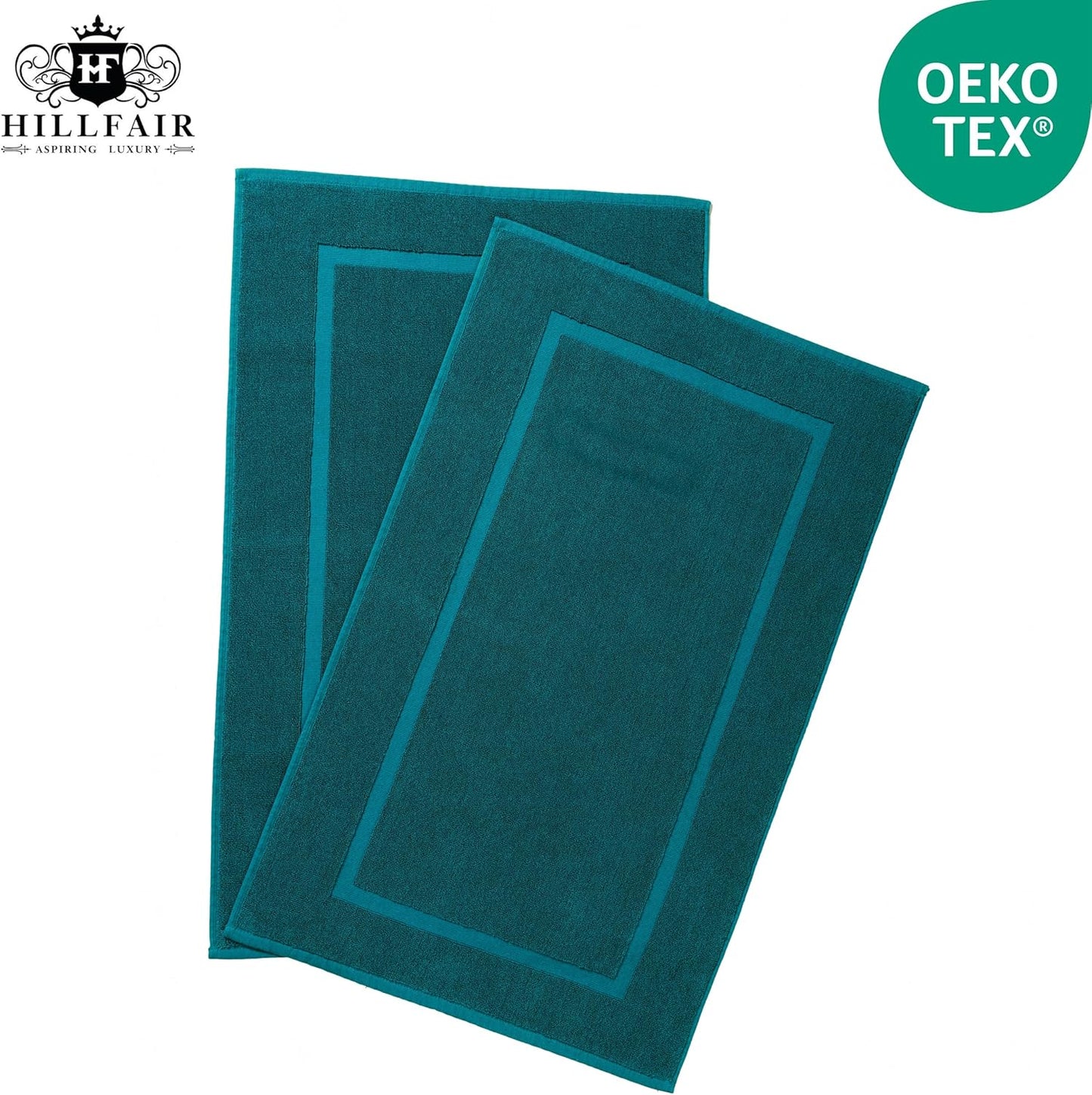 HILLFAIR-900 GSM-100% Ringspun Cotton Floor Towels mat- Hotel-Spa Tub-Shower Bathroom Floor mat Towels- 21 x 34 Inch - Terry Cotton Bath Mats, Machine Washable, Absorbent- 2 Peice Towel Set- Teal