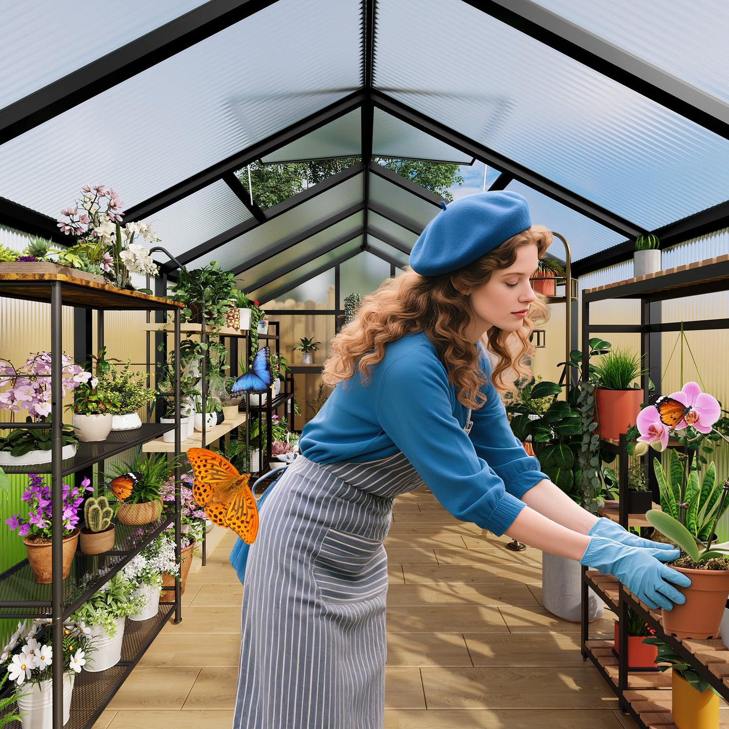 IDEALHOUSE 6×8 FT Greenhouse, Large Walk in Greenhouses for Outdoors and Garden Planting, Polycarbonate Greenhouse with Enhanced Aluminum Frame, Green Houses with Quick Setup Structure and Roof Vent