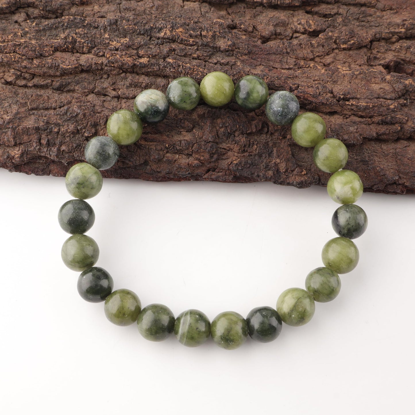 Anagha Jewels Natural Nephrite Jade Crystal Beaded Bracelet For Men Women, Handmade 8mm Round Nephrite Jade Beads Stretchable Bracelet 7.5", Green Stone Bracelet, Chakra Reiki Healing Bracelet