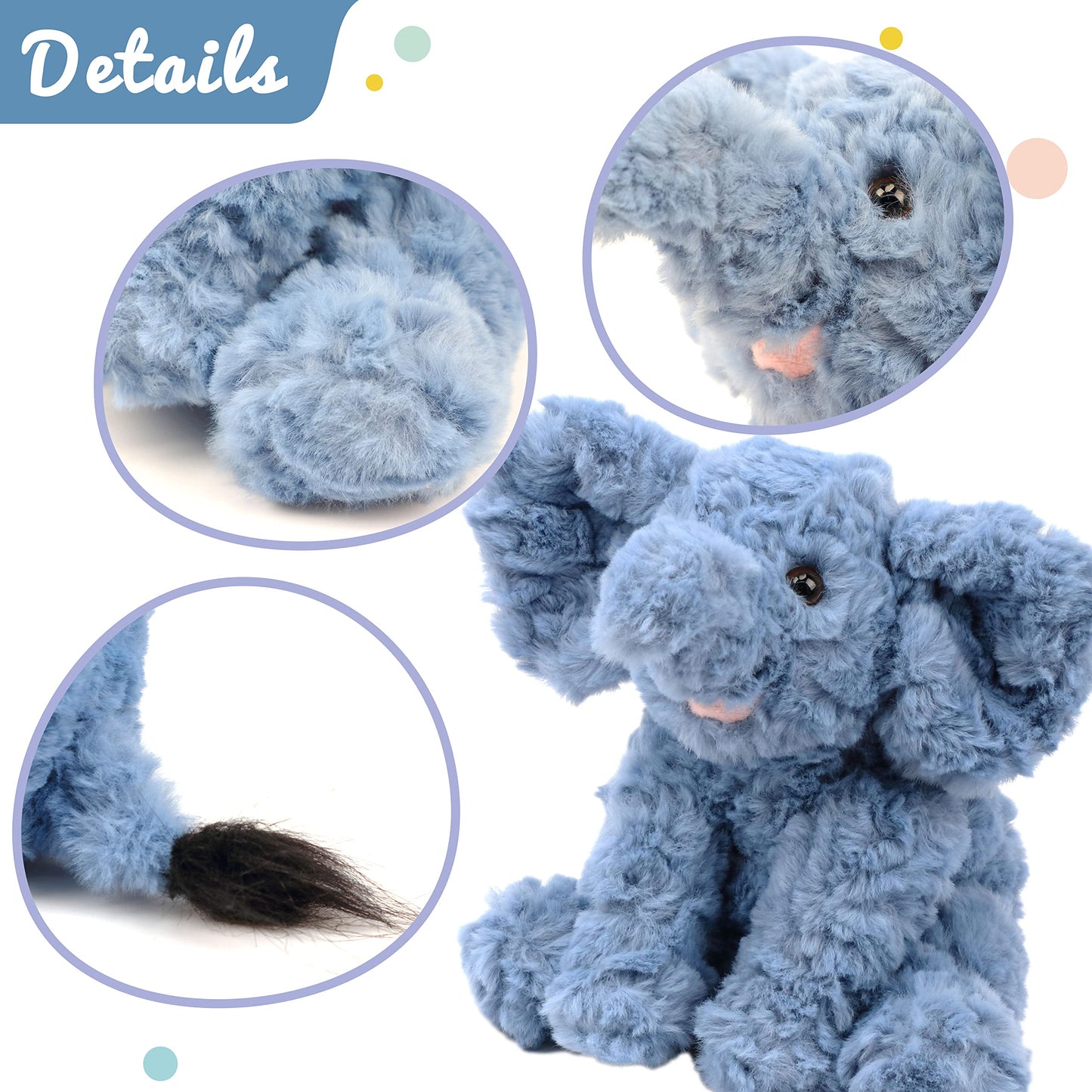 Hopearl Adorable Plush Calf Elephant Toy Floppy Elephish Ultra Soft Stuffed Animal for Boys Girls Kids Toddlers, Blue, 9''