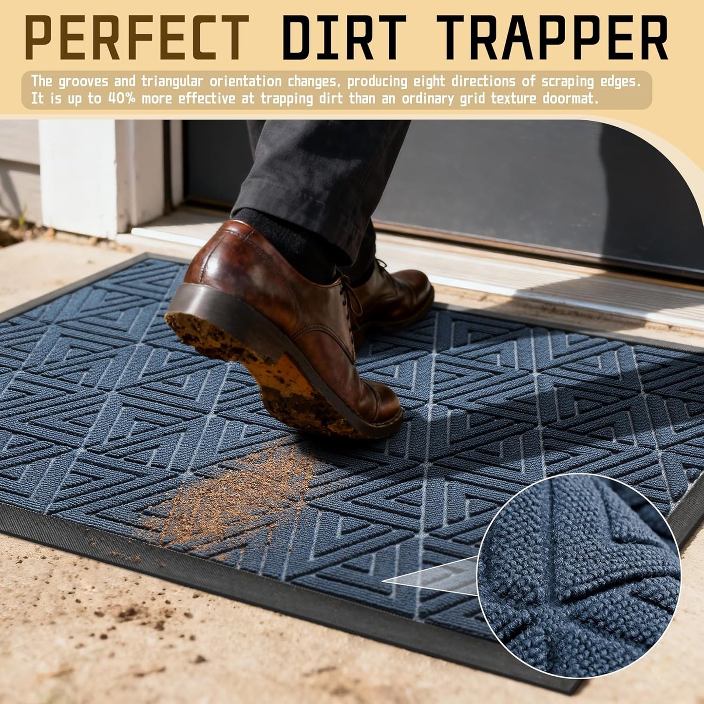 Yimobra Large Door Mat 47x24, All-Weather Waterproof Non-Slip Welcome Matt Outdoor, Heavy Duty Non Slip Doormat for Entryway for Patio and Garage Indoor, Easy Clean, Blue