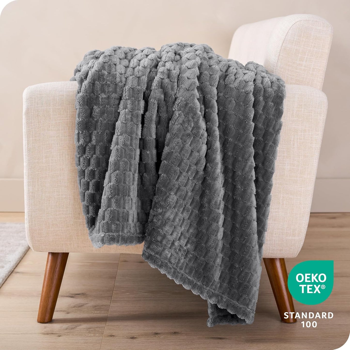 Bare Home Textured Fleece Blanket - Twin/Twin Extra Long - Ultra-Soft Lightweight for Bed, Sofa, and Couch - Luxury Microplush - Cozy Warm Blanket (Twin/Twin XL, Waffle Grey)