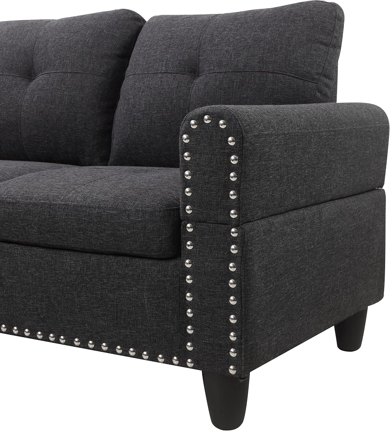 Ball & Cast 98" L Shaped Sectional Couch for Living Room,4 Seat Linen Upholstered Modular Sectional Sofa Set 2 PCS with Chaise,Coffee Table,Cup Holders & Nailhead Trim Design for Home,Office,Charcoal