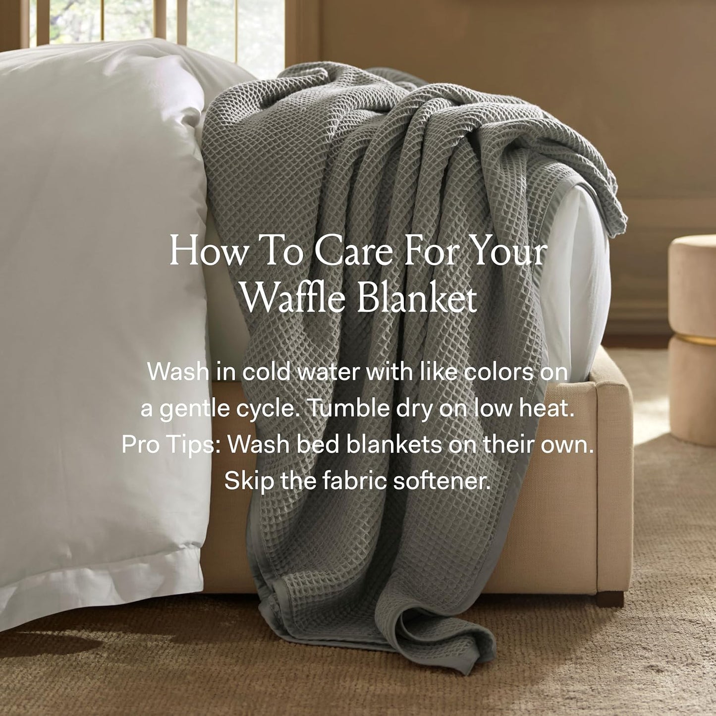 BOLL & BRANCH Waffle Bed Blanket - Full/Queen, Shore - Luxury 100% Organic Cotton - Soft, Lightweight and Breathable - Textured Waffle Weave Design