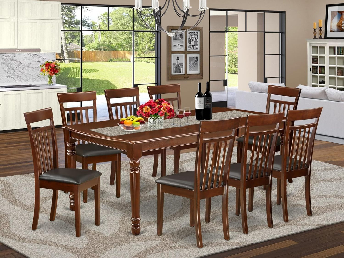 East West Furniture DOCA9-MAH-LC 9 Piece Dining Set Includes a Rectangle Dining Table with Butterfly Leaf and 8 Faux Leather Kitchen Room Chairs, 42x78 Inch, Mahogany