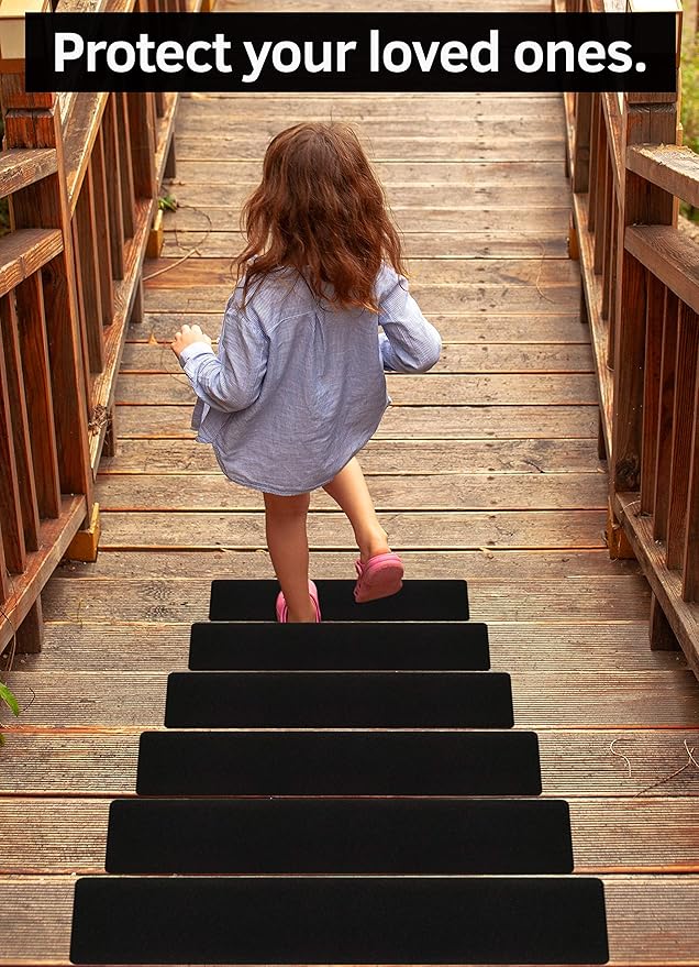 6”x30” Stair Treads Non-Slip Outdoor Tape – (10-Pack) Black Anti-Slip Strips