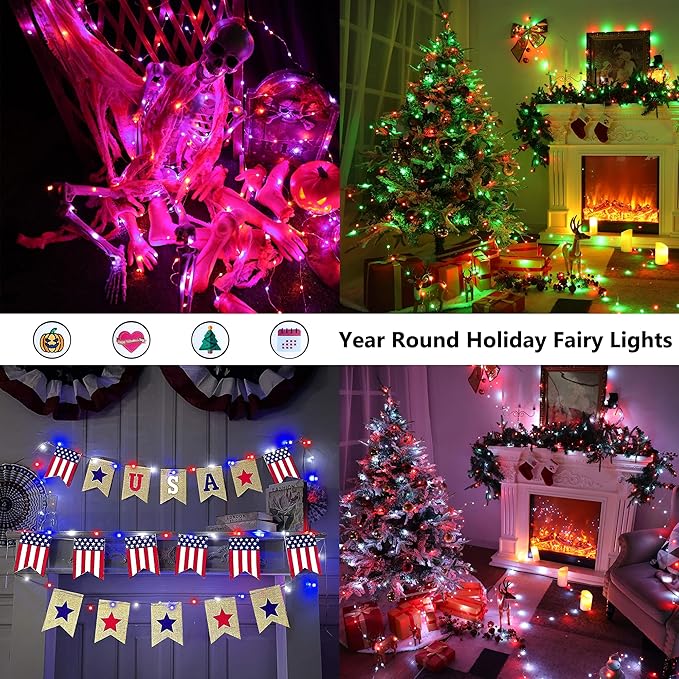 BrizLabs Valentine Fairy Lights - 66ft 200 LED Color Changing Fairy Lights with Remote, Plugin Purple & White Valentines Day Twinkle Light RGB Starry Xmas Light for Xmas Halloween Home Party Wedding