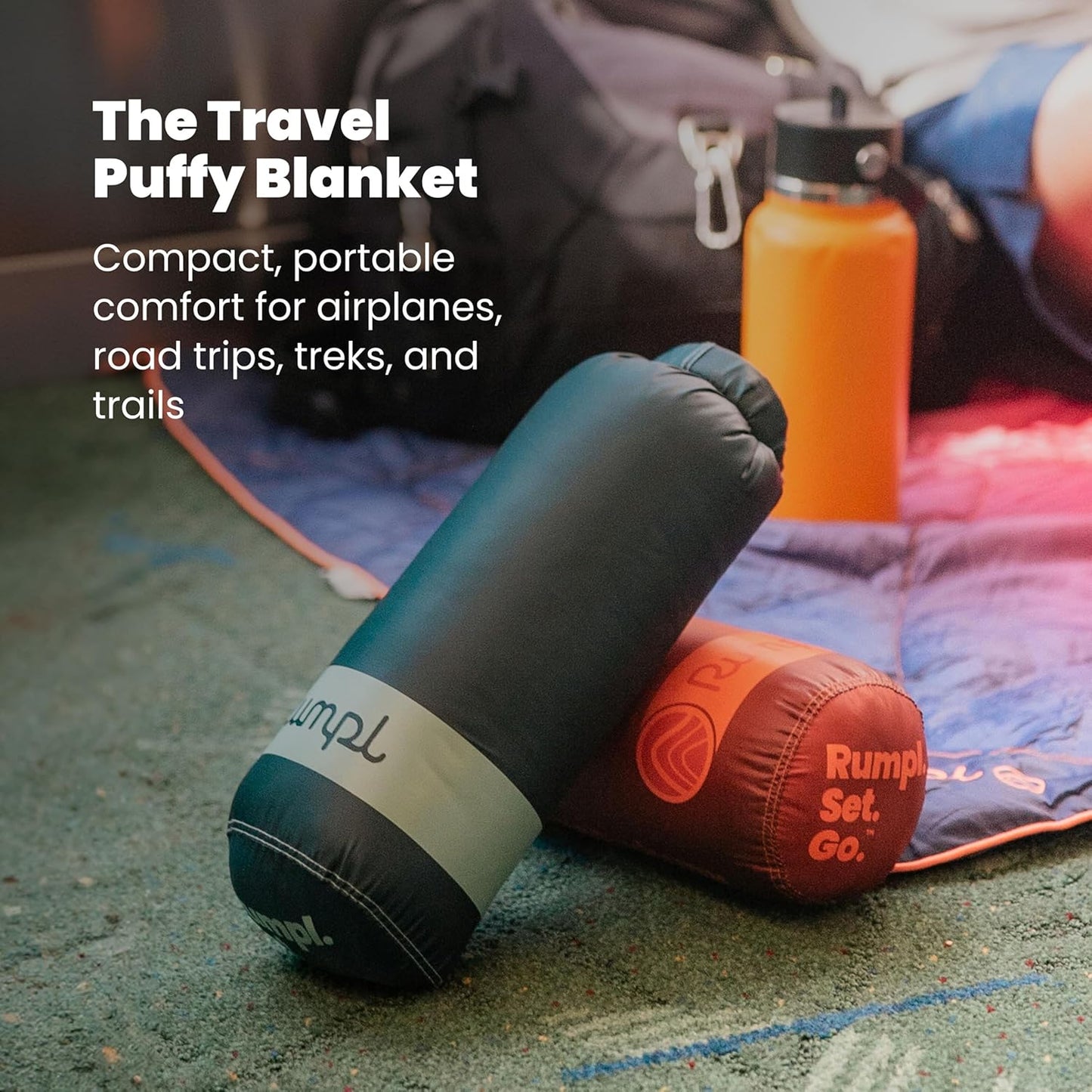 Rumpl Travel Puffy Blanket, Ultra-Packable Travel-Size Warmth and Comfort, Seafoam