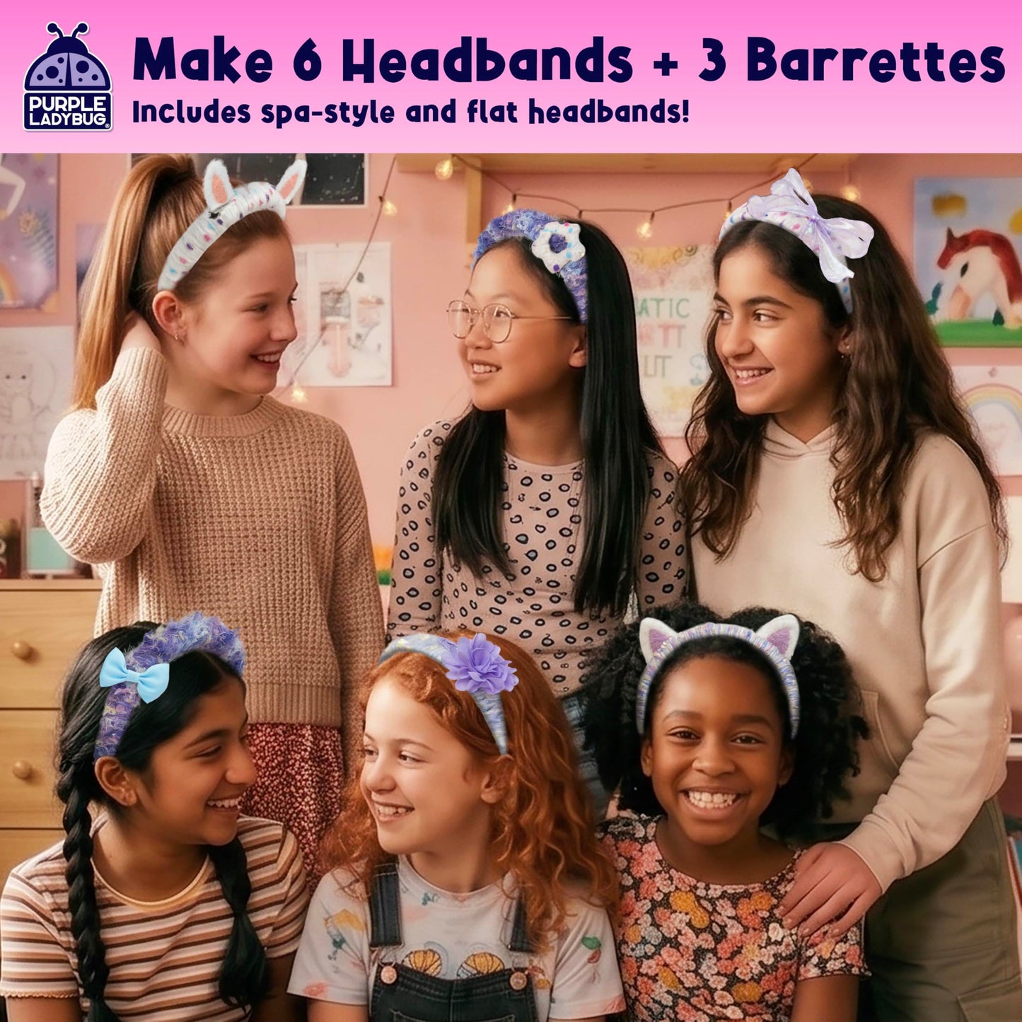 PURPLE LADYBUG Yarn Headbands for Girls - Great 5 Year Old Girl Gifts, Fun 7 Year Old Girl Birthday Gifts Idea, Girls Hair Accessories, Arts and Crafts for Kids Ages 6-8, Make Your Own Kids Headbands