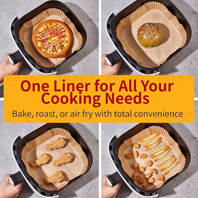 40GSM Air Fryer Paper Liners, 125Pcs 8 inch Disposable Parchment Paper for 5-8 qt Basket Air Fryer, Non-Stick Oil-Proof Heat Resistant Food Grade for Cooking, Roasting & Frying, Square 8"