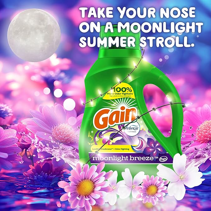 Gain Liquid Laundry Detergent, Moonlight Breeze Scent, 113 fl oz, 78 Loads, Freshness + Odor Fighting, High Efficiency Washing Machine Liquid Cleaning Soap