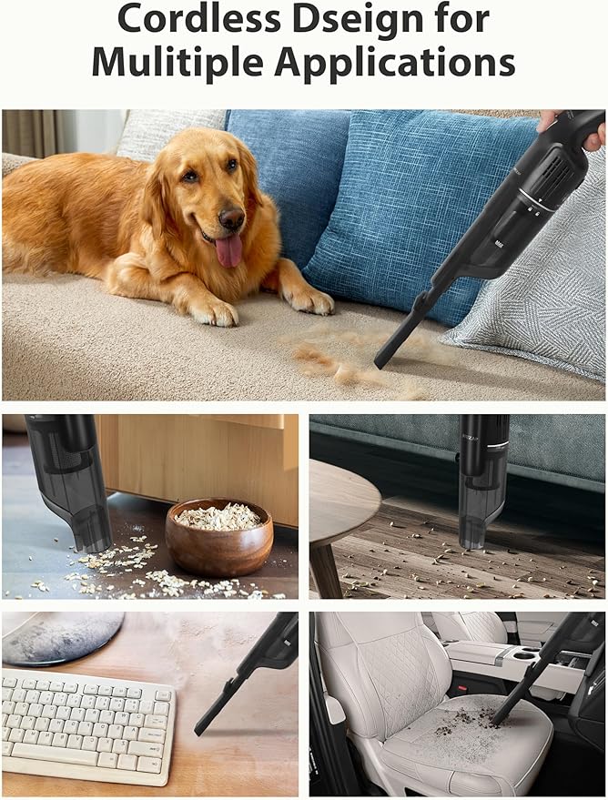 Handheld Vacuum Cleaner, Cordless & Rechargeable, 15KPa Powerful Suction, 30-Min Runtime, 500ML Dust Cup, for Pet Hair/Car/Home