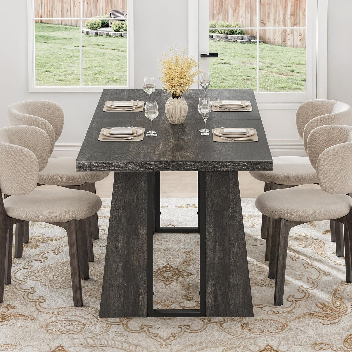 DWVO Rectangle Dining Table for 6-8 People 70.86 Inch Large Dining Room Table Wooden Dinner Table with Heavy Duty Legs for Kitchen Apartment Restaurant Rustic Grey