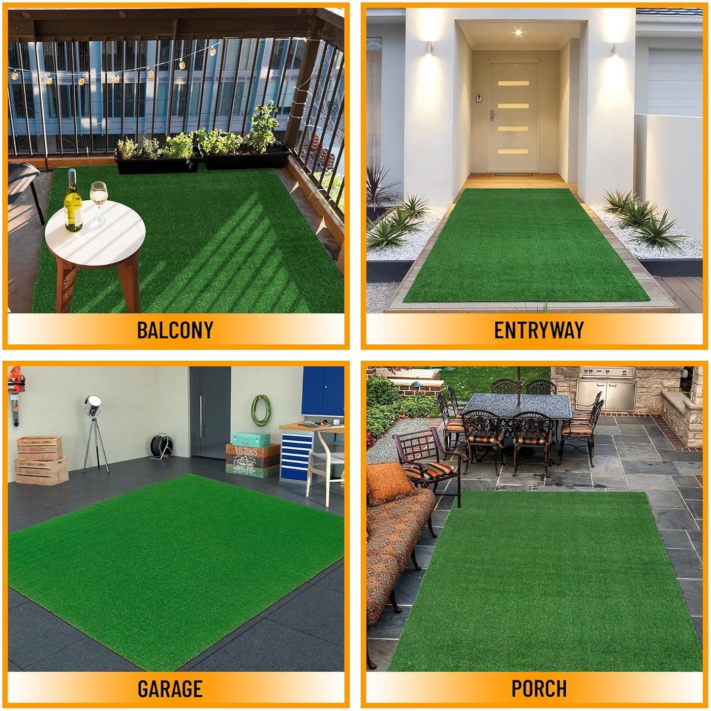 Ottomanson Artificial Grass Turf 5'3" x 8'2" Indoor Outdoor Faux Grass Rug with Drainage Holes, Customizable with Extra Long Size Options, Perfect for Patio Lawn Balcony Weddings Photoshoot Backdrop