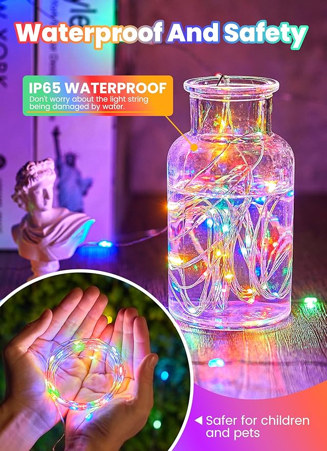 Minetom Fairy Lights with Remote, 66 Feet 200 Led Firefly String Lights Plug in for Bedroom Home Wall Ceiling Christmas Tree Wreath Craft Wedding Party Indoor Outdoor Decoration, Multicolor