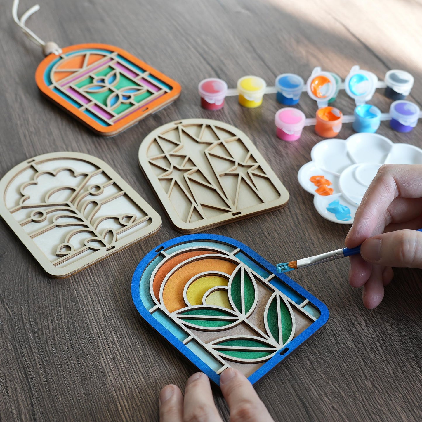 Temlum Wooden Air Frshener Painting Kit, Unfinished Wood Crafts Painting Kits for Adults Wooden Ornaments to Paint DIY Arts and Crafts Project Home Decor