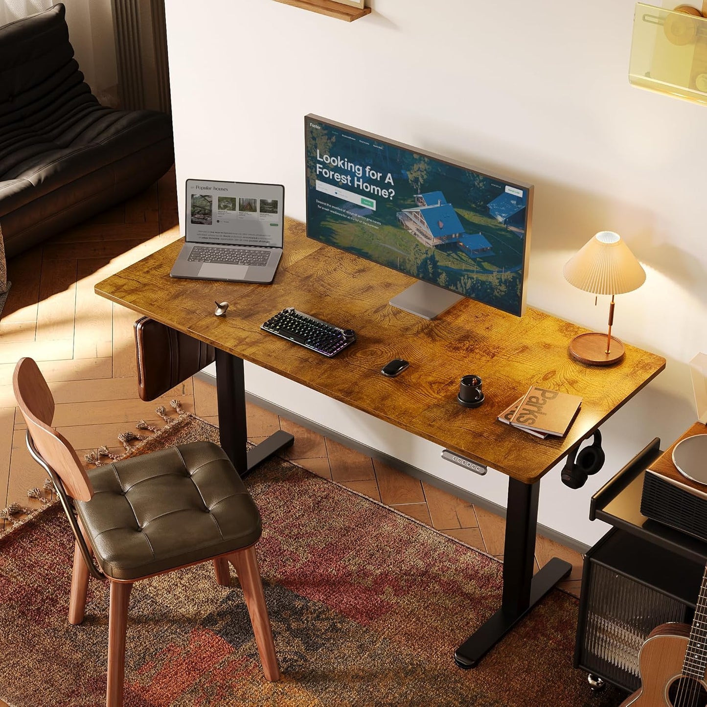Seang Standing Desk with Adjustable Height, 55x24 Inch Electric Stand Up Desk for Home Office, Studio, Computer Workstation, Rustic Brown Top