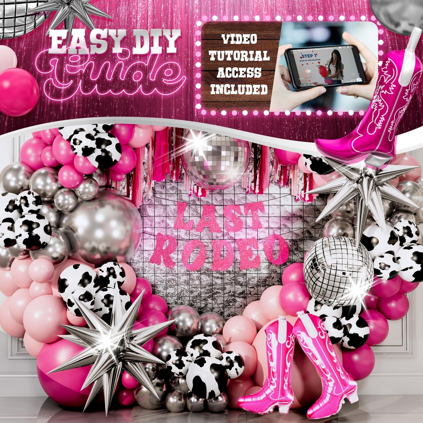 ALL-IN-1 Cowgirl Balloon Arch Kit with BONUS Boot Balloons for Cowgirl Party Decorations - Cow Girl Balloons Garland for Disco Cow Girl Birthday Party Decorations & Last Rodeo Bachelorette Decoration