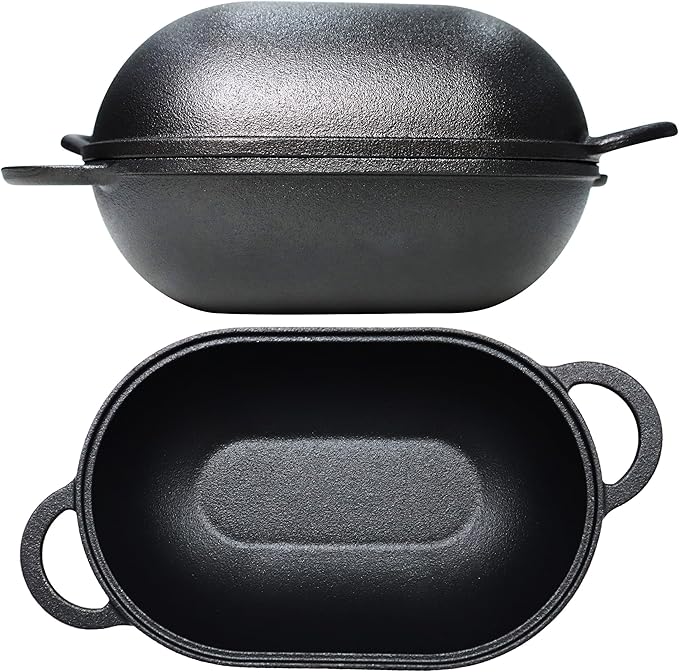 Crucible Cookware Cast Iron Bread Pan with Lid (Pre-Seasoned) with Loop Handles – Oven Safe Form for Baking and Cooking, Artisan Bread Kit - Loaf Pan