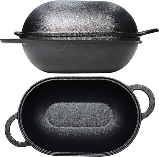 Crucible Cookware Cast Iron Bread Pan with Lid (Pre-Seasoned) with Loop Handles – Oven Safe Form for Baking and Cooking, Artisan Bread Kit - Loaf Pan