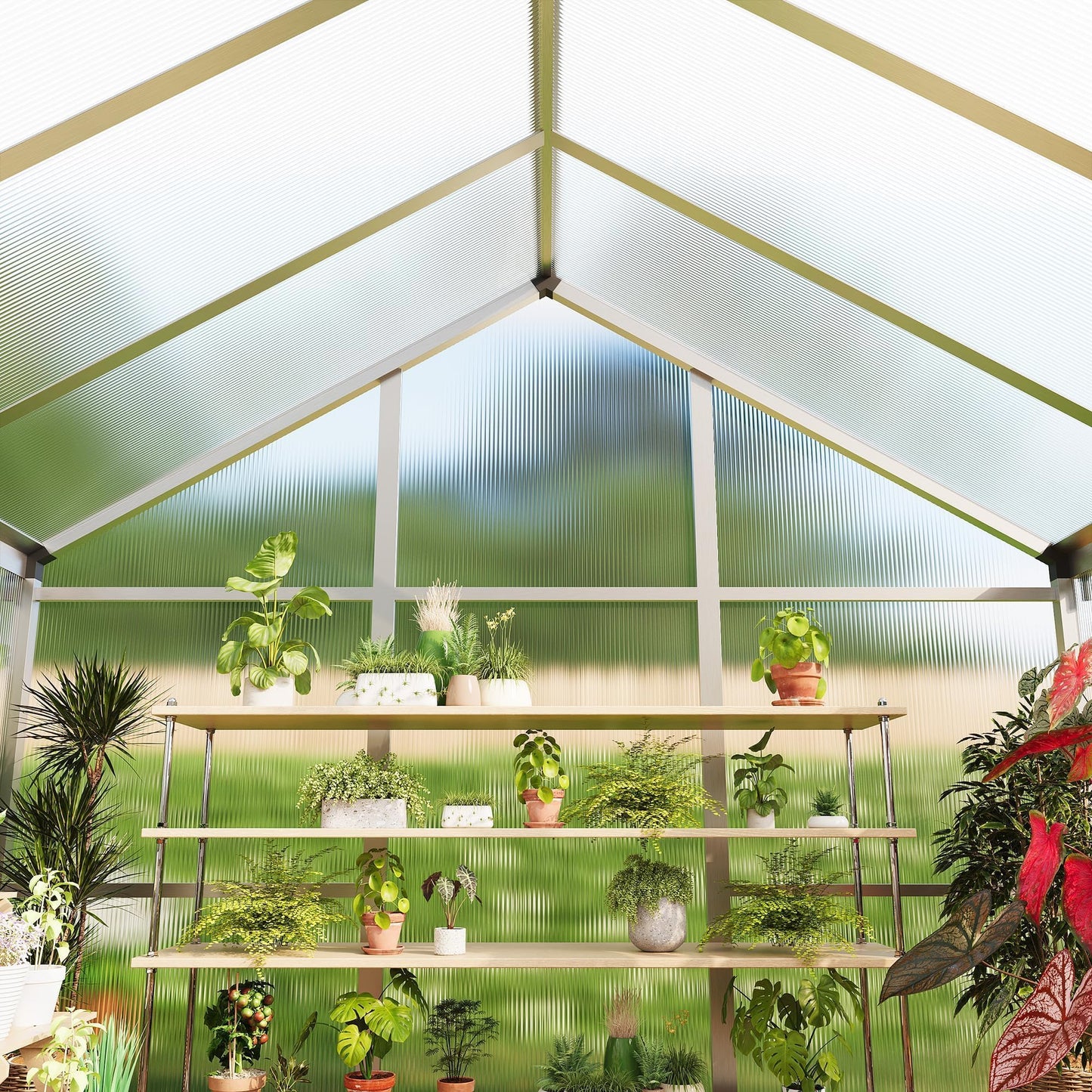6x10 ft Outdoor Polycarbonate Greenhouse, Durable Aluminum Frame with Lockable Door, Adjustable Roof Vent, Ideal for Backyard, Patio, or Garden, All-Weather Green Houses for Outside Plant Growing