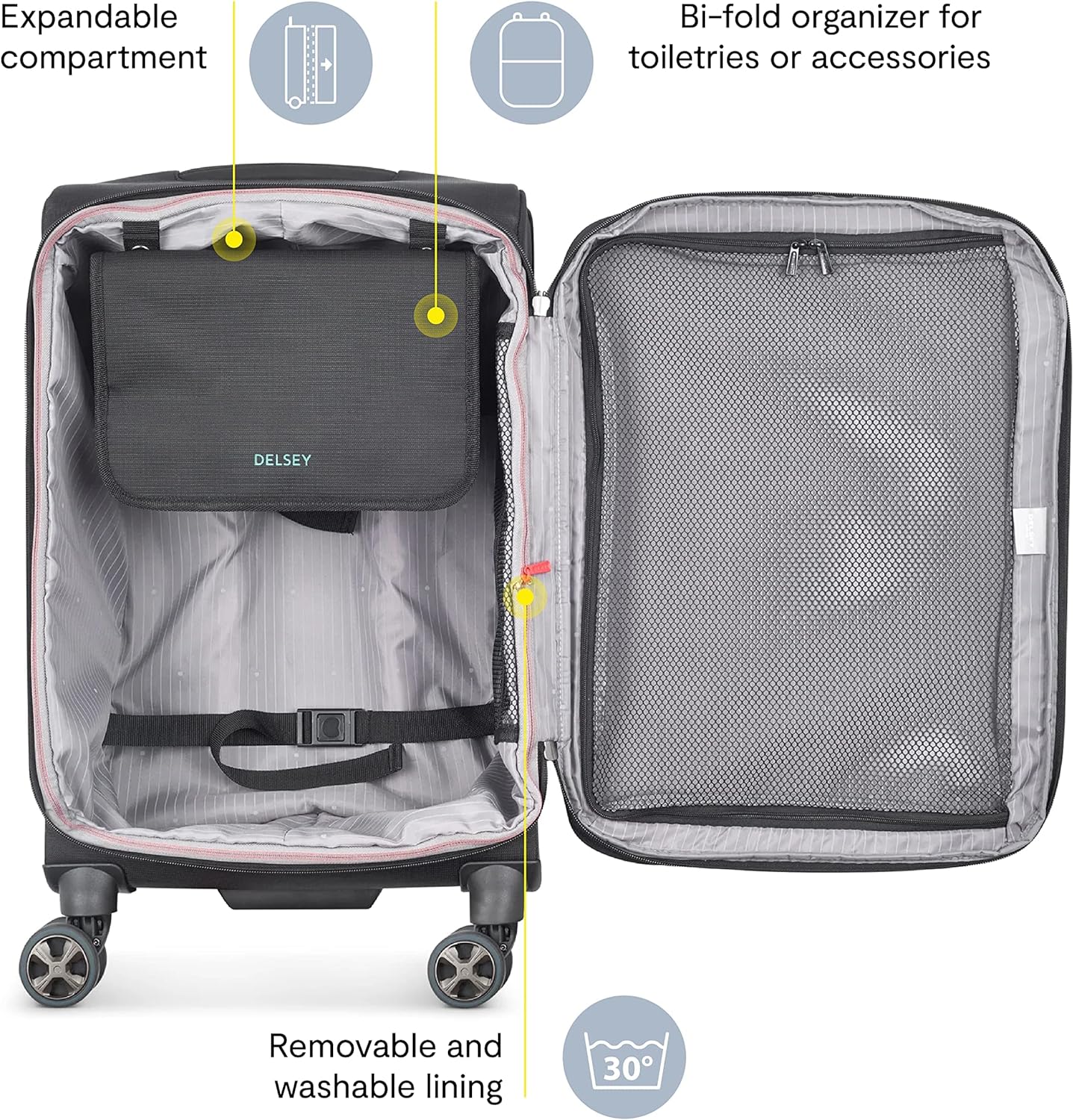 DELSEY PARIS Helium DLX Softside Expandable Luggage with Spinner Wheels, Navy Blue, Carry on 20 Inch