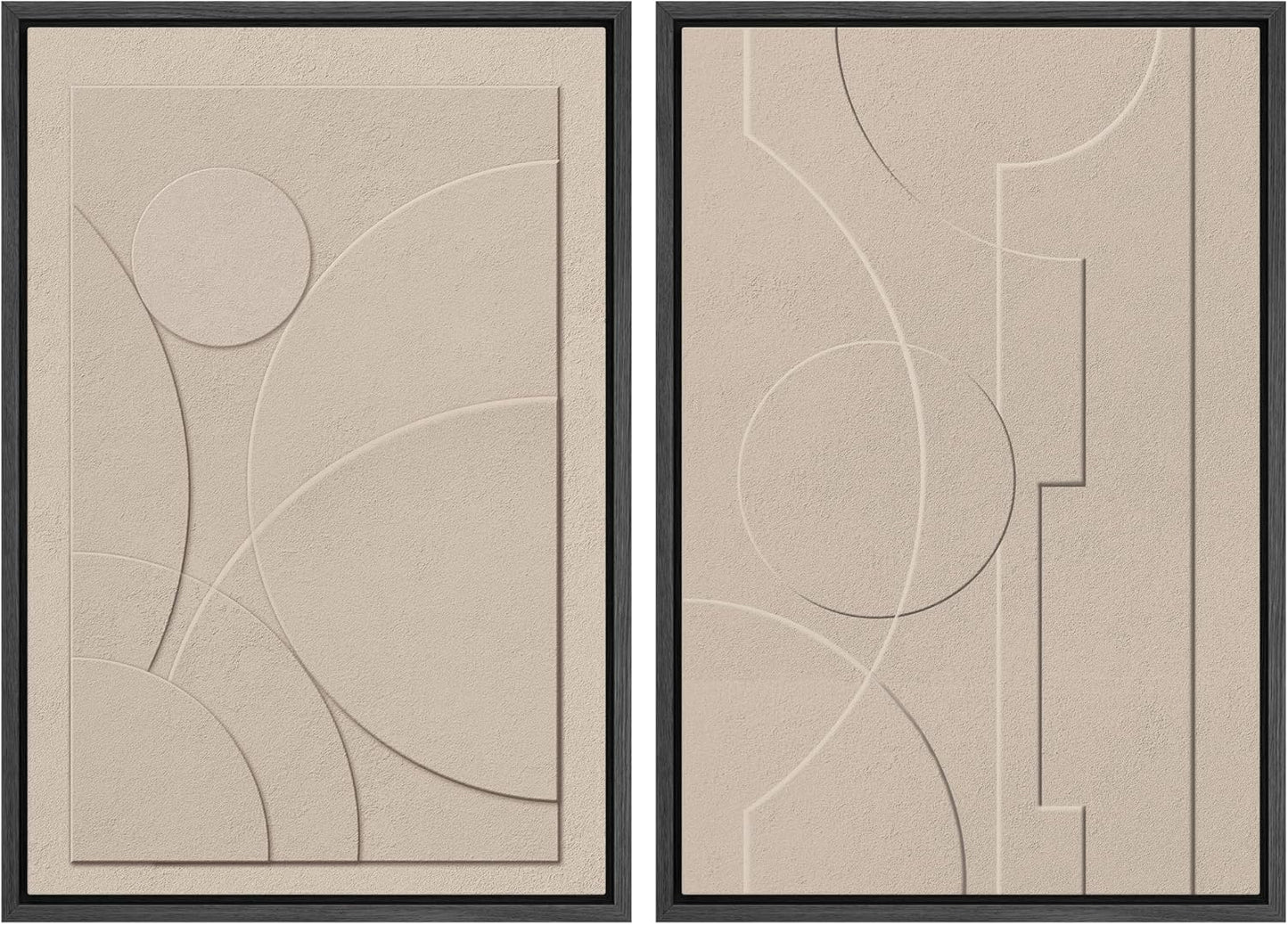 SIGNWIN Framed Canvas Print Wall Art Set Art Deco Geometric Polygon Collage Abstract Shapes Illustrations Minimal Decorative Boho Nordic Relax for Living Room, Bedroom, Office - 16"x24"x2 Black